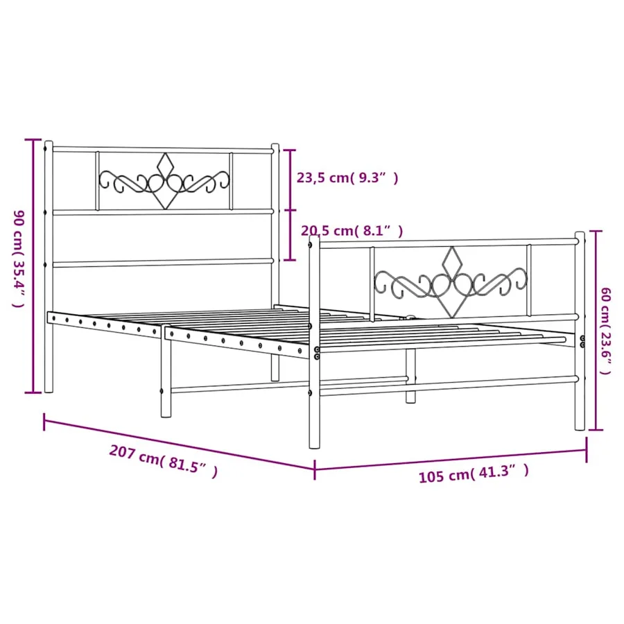 Cadre de lit métal sans matelas et pied de lit blanc 100x200 cm - 10