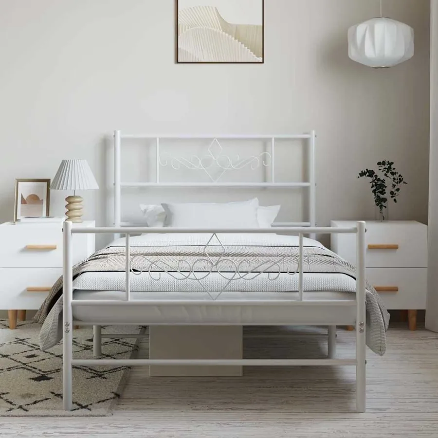 Cadre de lit métal sans matelas et pied de lit blanc 100x200 cm - 4