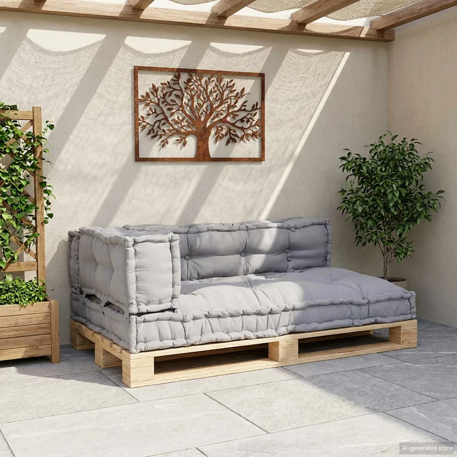 Coussin de canapé sur palette 3 pcs Gris 120 x 80 x 38 cm Tissu - 3