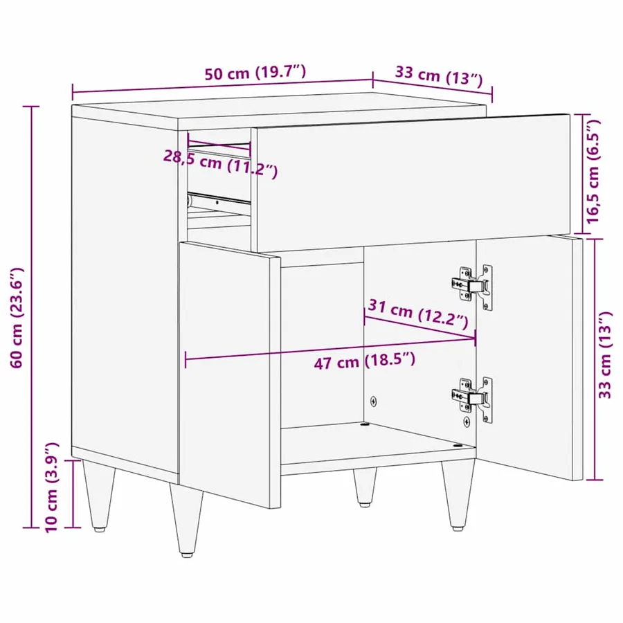 Cabinet de chevet avec porte Marron miel 50 x 33 x 60 cm - 11