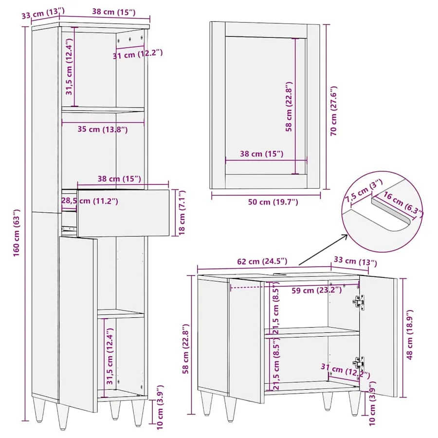 Ensemble de Meubles de Salle de Bain 3 pcs Marron miel - 18