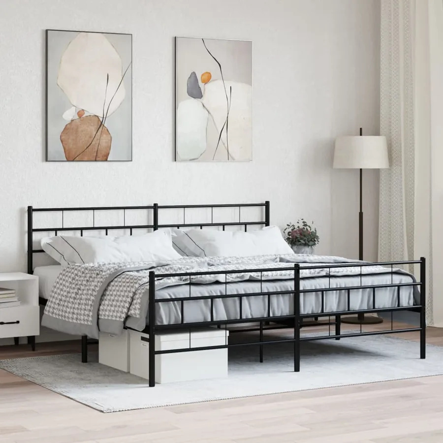 Cadre de lit métal sans matelas avec pied de lit noir 200x200cm