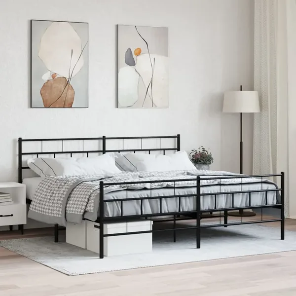 Cadre de lit métal sans matelas avec pied de lit noir 200x200cm