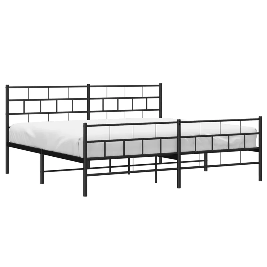 Cadre de lit métal sans matelas avec pied de lit noir 200x200cm - 3
