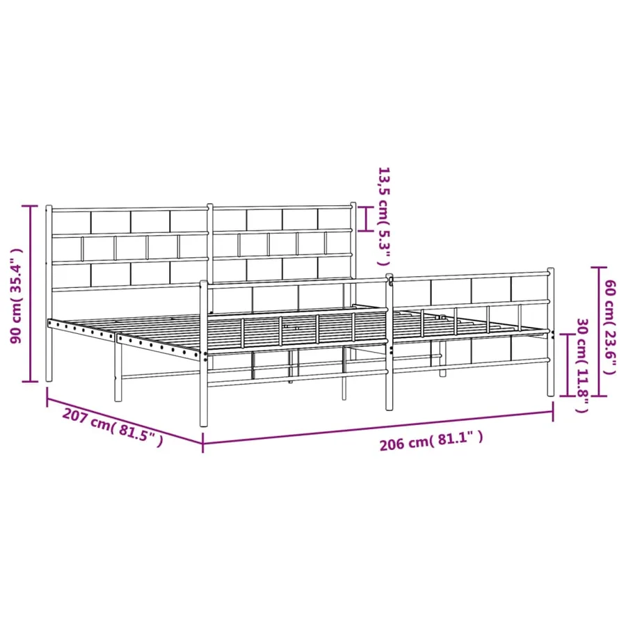 Cadre de lit métal sans matelas avec pied de lit noir 200x200cm - 9