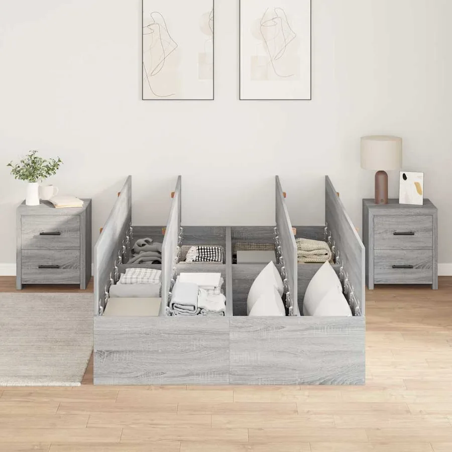 Cadre de lit avec rangement Gris Sonoma 120 x 190 cm - 3
