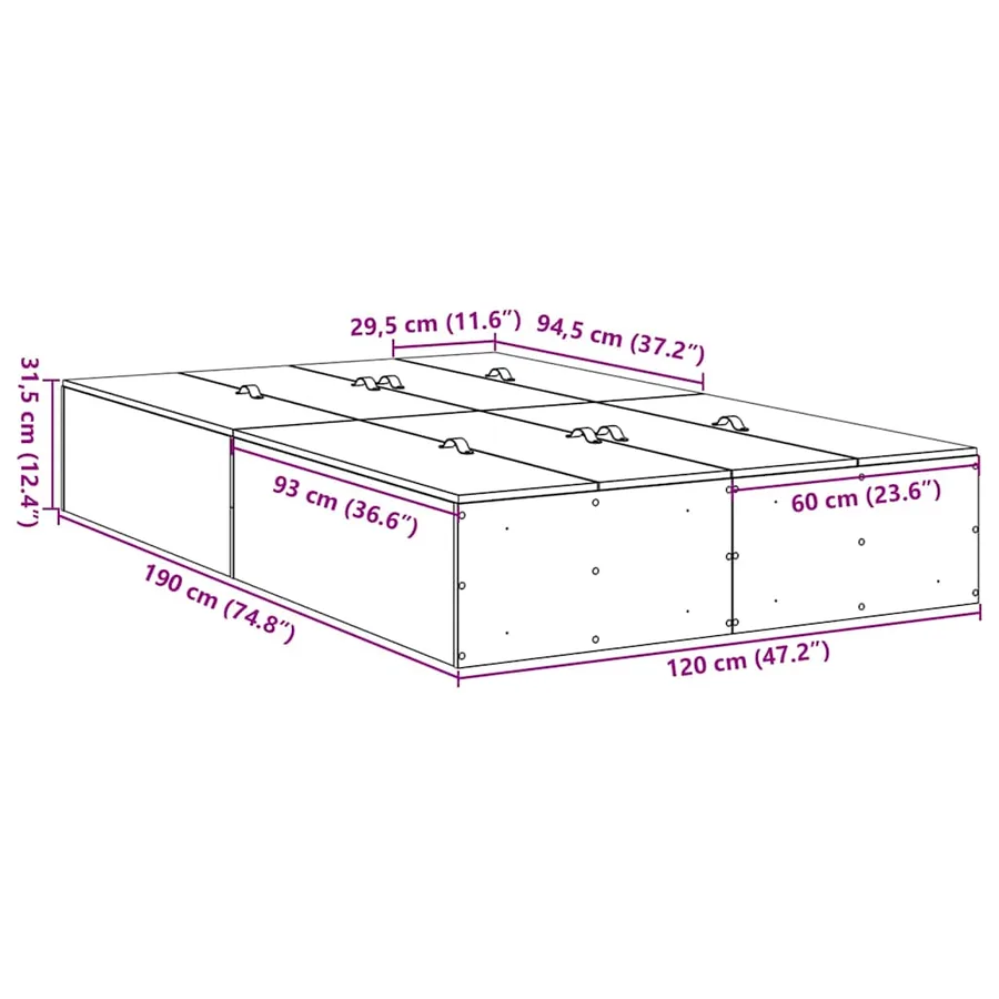 Cadre de lit avec rangement Gris béton 120 x 190 cm - 14