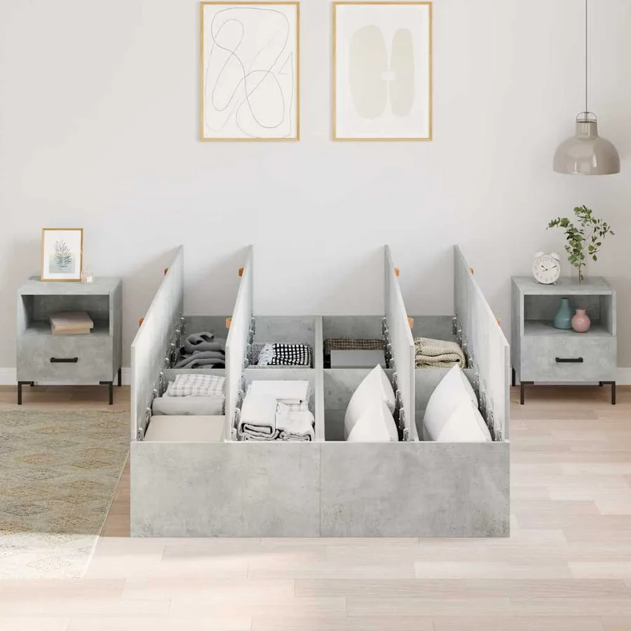 Cadre de lit avec rangement Gris béton 120 x 190 cm - 3