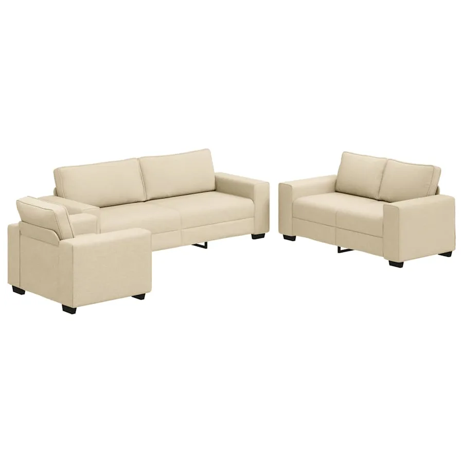 Ensemble de canapé 3 pcs avec coussins en tissu crème - 2