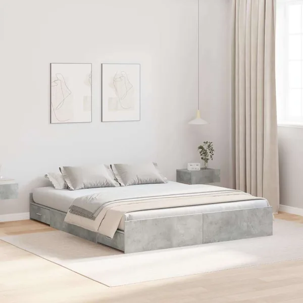 Cadre de lit avec rangement avec tiroir Gris béton 135 x 190 cm