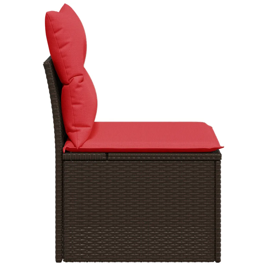Chaise de jardin sans accoudoirs avec coussins en résine tressée marron - 4