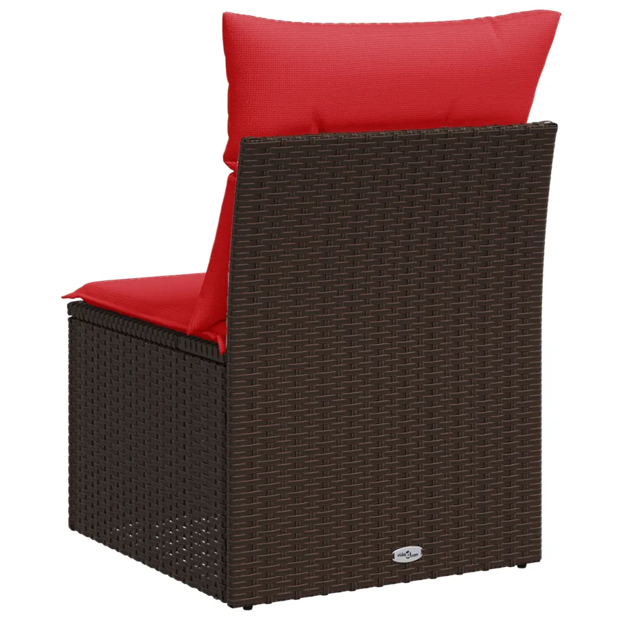 Chaise de jardin sans accoudoirs avec coussins en résine tressée marron - 5
