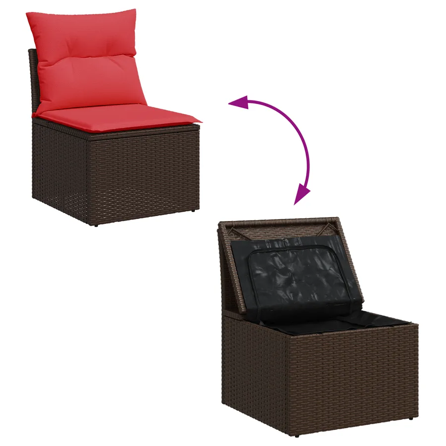Chaise de jardin sans accoudoirs avec coussins en résine tressée marron - 8