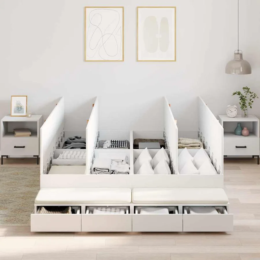 Cadre de lit avec rangement Blanc 135 cm Bois d'ingénierie - 4