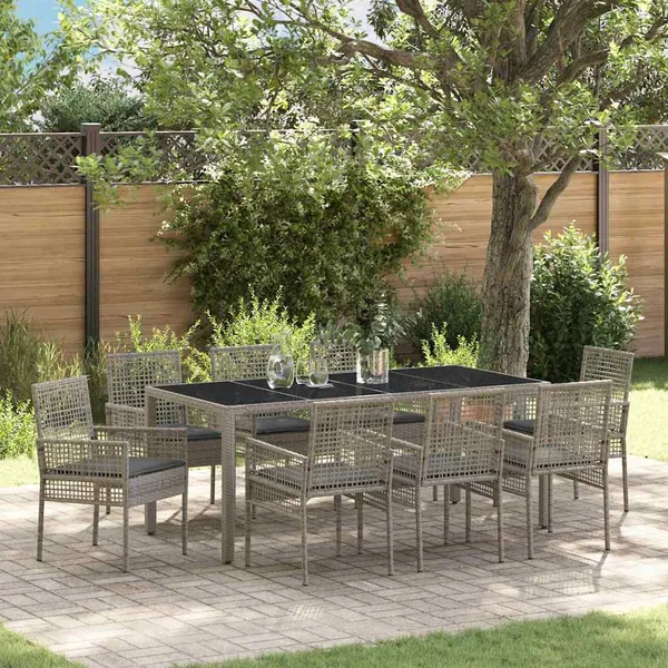 Ensemble de salle à manger pour jardin 9 pcs Gris polyrotin
