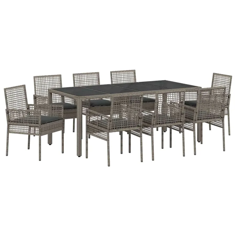 Ensemble de salle à manger pour jardin 9 pcs Gris polyrotin - 2