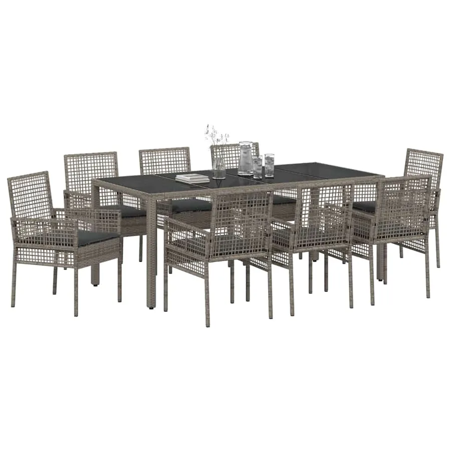 Ensemble de salle à manger pour jardin 9 pcs Gris polyrotin - 3