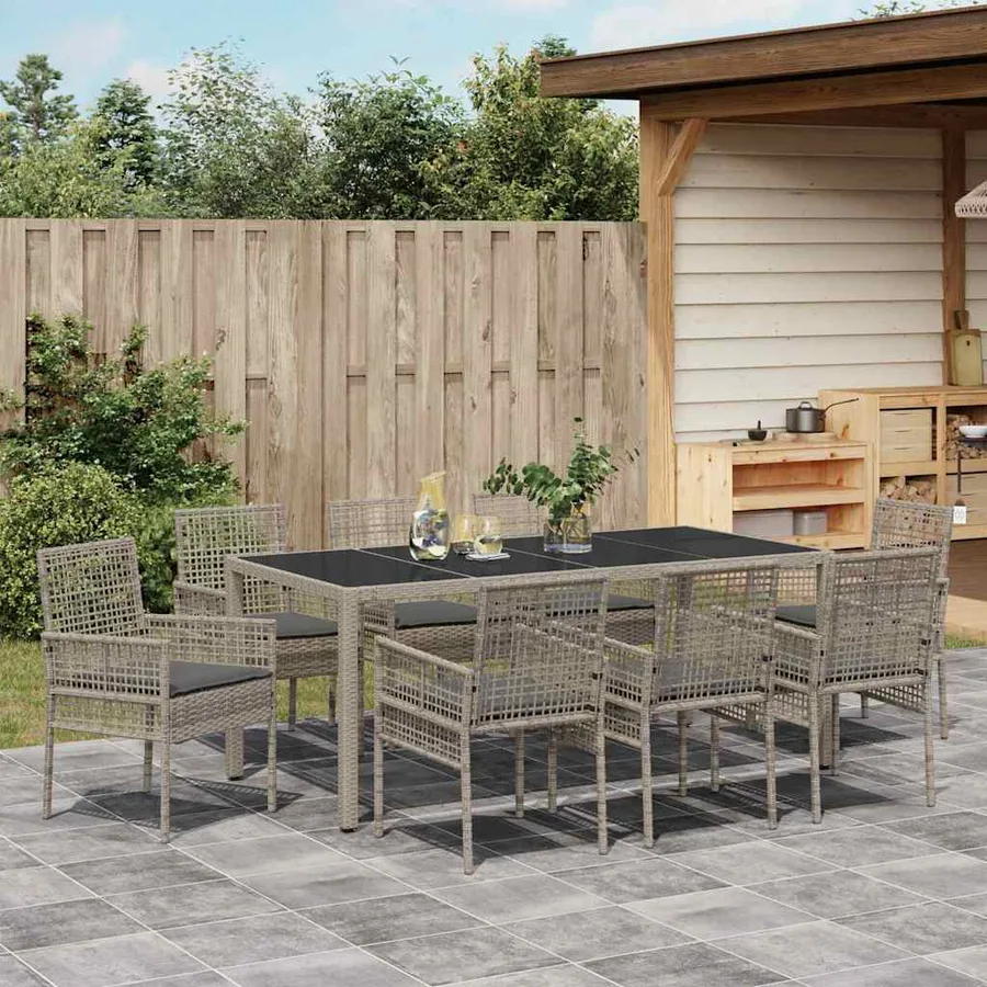 Ensemble de salle à manger pour jardin 9 pcs Gris polyrotin - 4