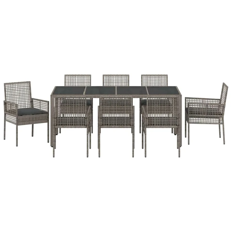 Ensemble de salle à manger pour jardin 9 pcs Gris polyrotin - 7