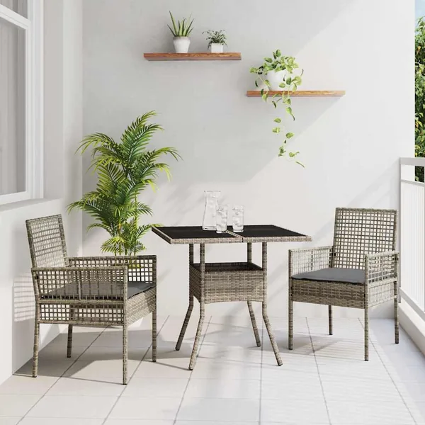 Ensemble de salle à manger pour jardin 3 pcs Gris polyrotin