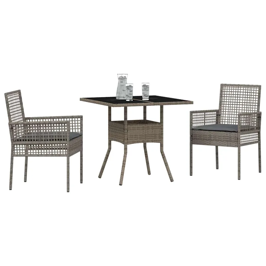 Ensemble de salle à manger pour jardin 3 pcs Gris polyrotin - 3