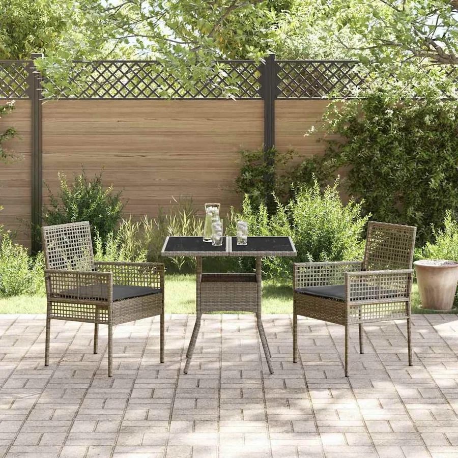 Ensemble de salle à manger pour jardin 3 pcs Gris polyrotin - 4