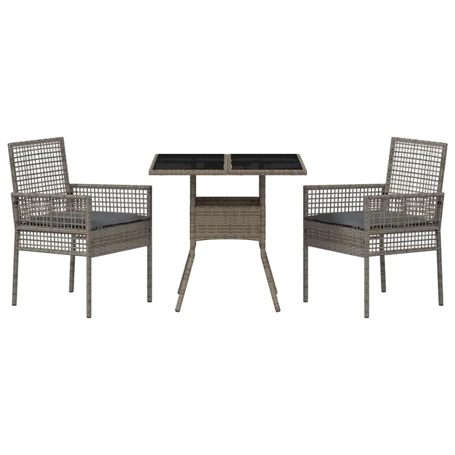 Ensemble de salle à manger pour jardin 3 pcs Gris polyrotin - 7