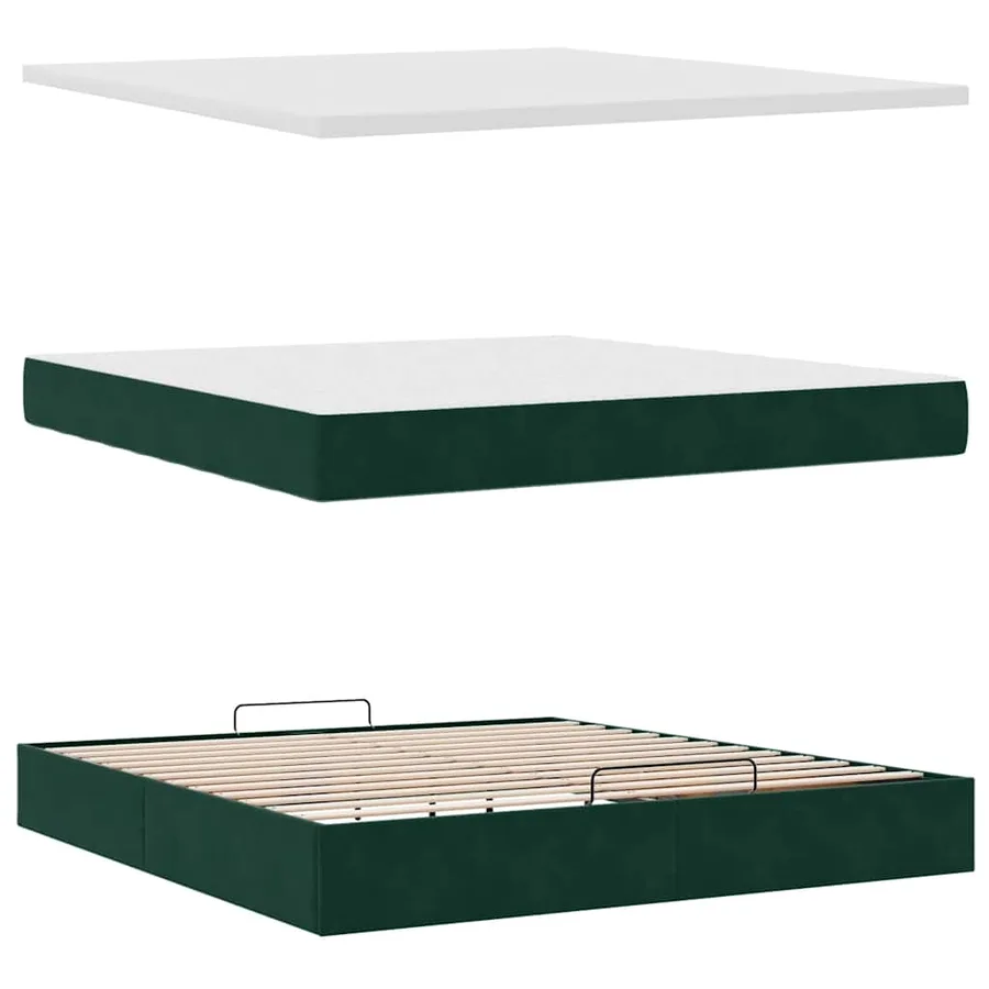 Cadre de lit ottoman avec matelas vert foncé 200x200 cm velours - 11