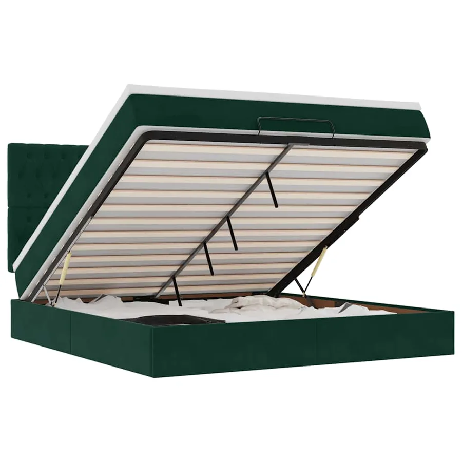 Cadre de lit ottoman avec matelas vert foncé 200x200 cm velours - 2