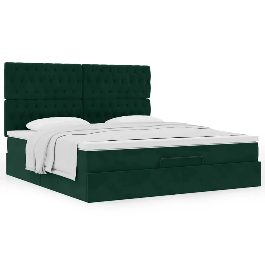 Cadre de lit ottoman avec matelas vert foncé 200x200 cm velours - 4