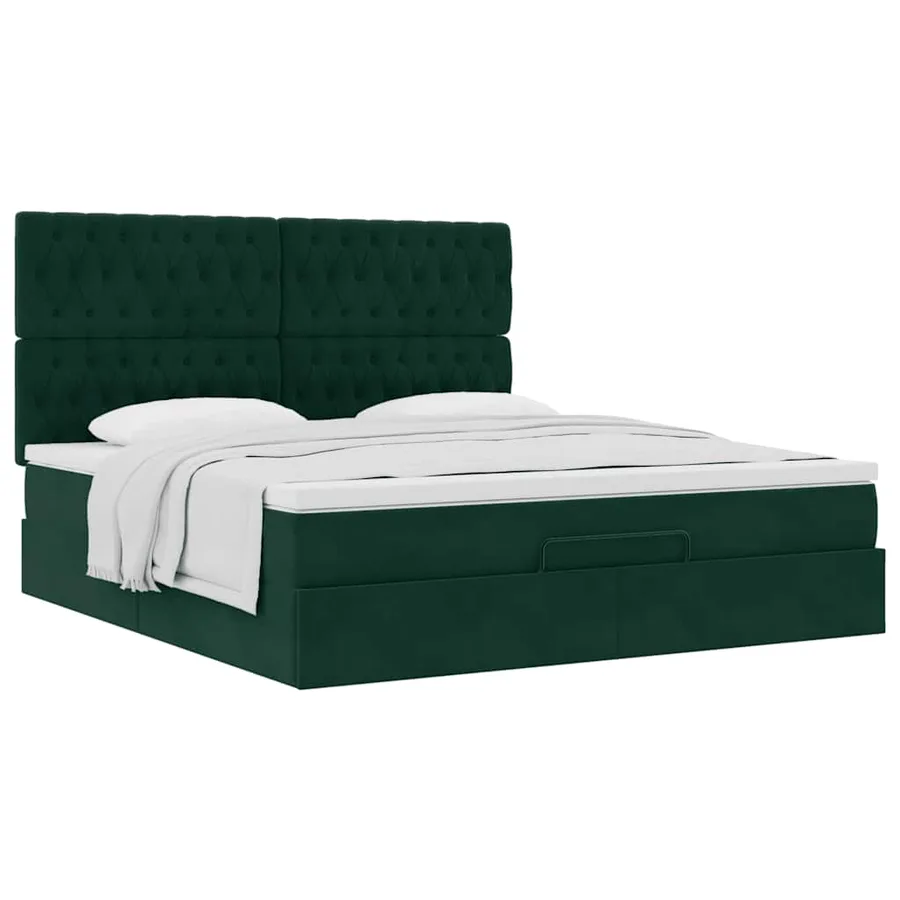Cadre de lit ottoman avec matelas vert foncé 200x200 cm velours - 5
