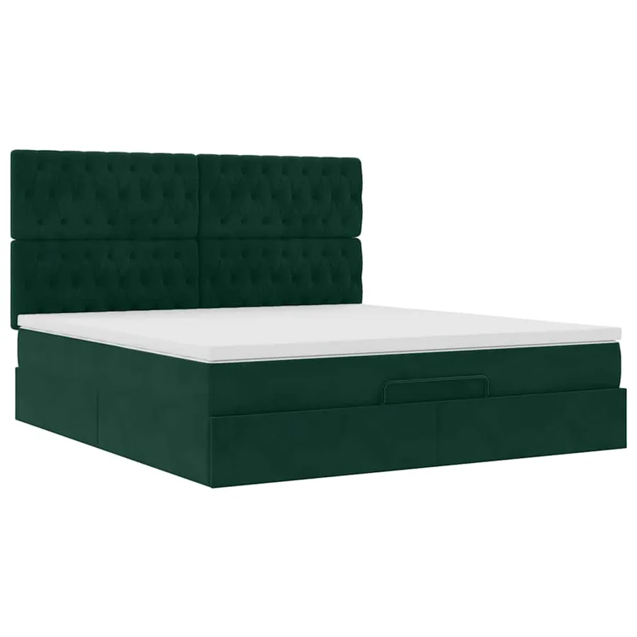Cadre de lit ottoman avec matelas vert foncé 200x200 cm velours - 6