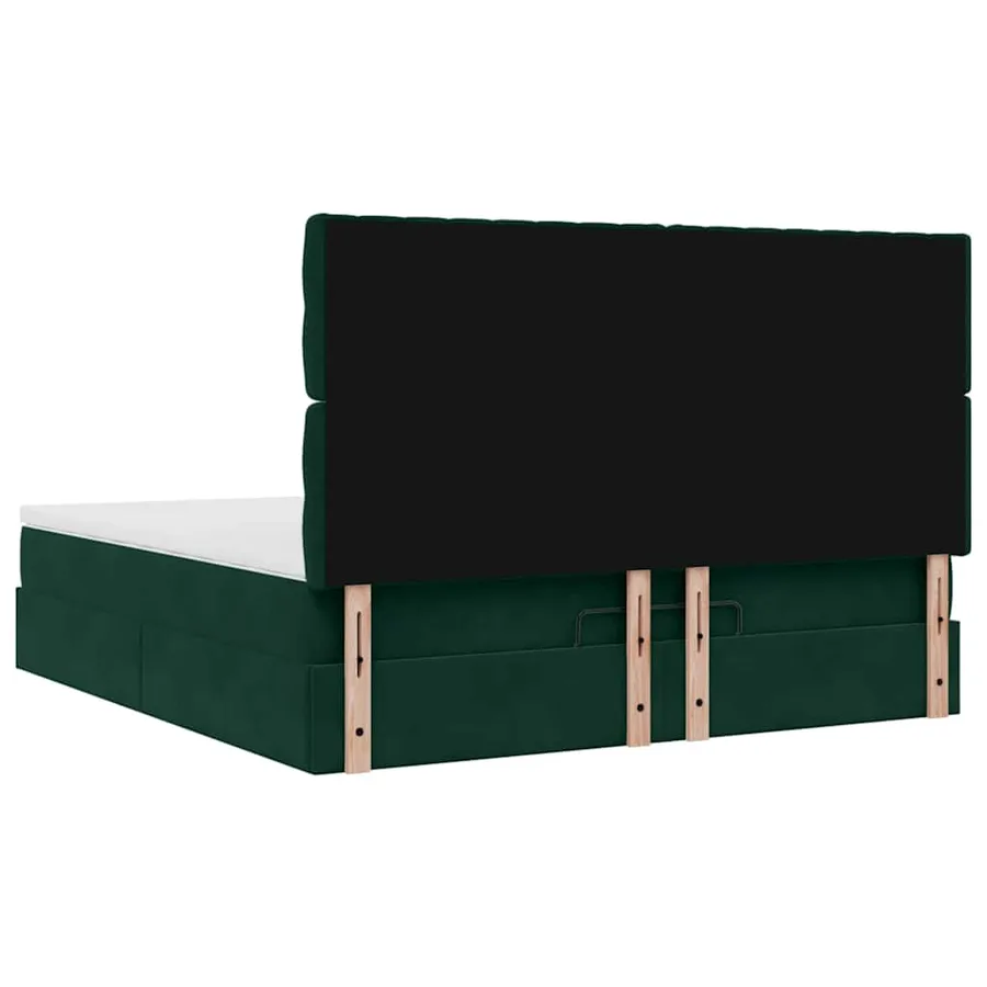 Cadre de lit ottoman avec matelas vert foncé 200x200 cm velours - 9