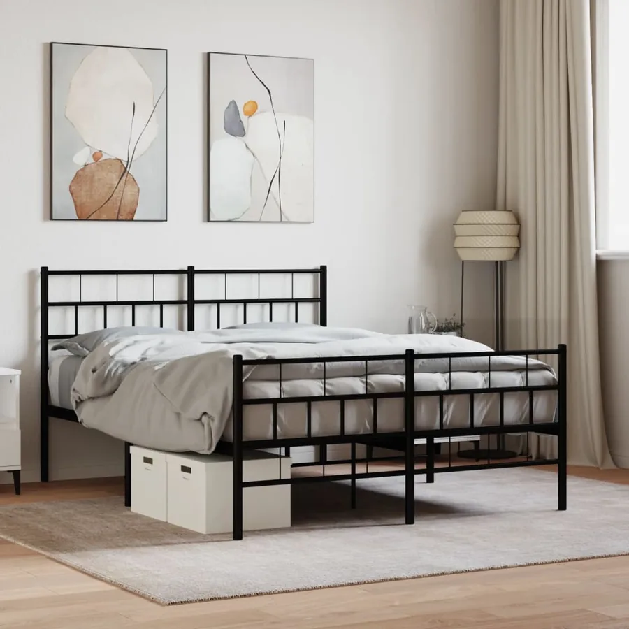 Cadre de lit métal sans matelas avec pied de lit noir 140x200cm