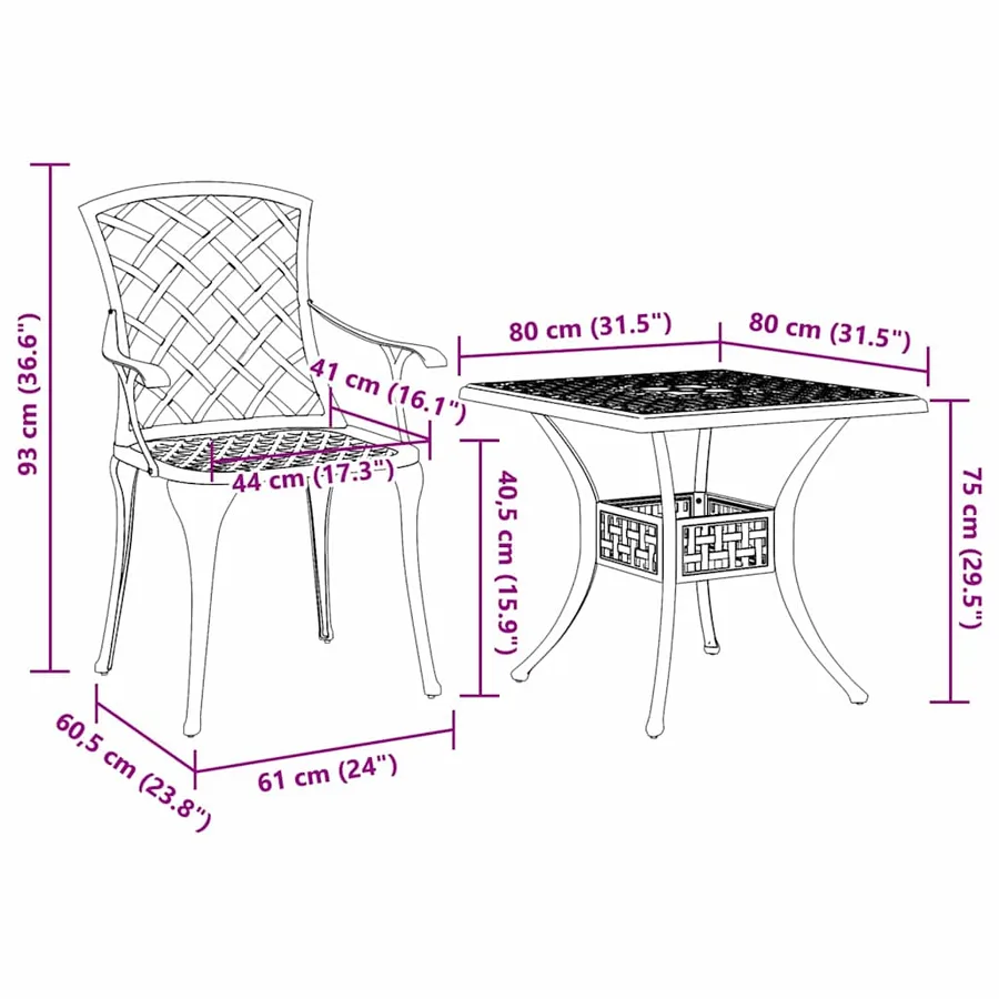 Ensemble de salle à manger pour jardin 3 pcs Vert Aluminium - 14