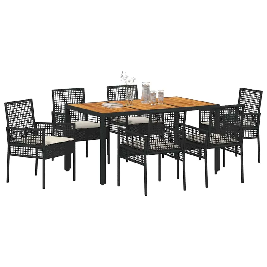 Ensemble de salle à manger pour jardin 7 pcs Noir polyrotin - 3