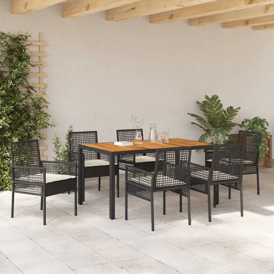 Ensemble de salle à manger pour jardin 7 pcs Noir polyrotin - 4