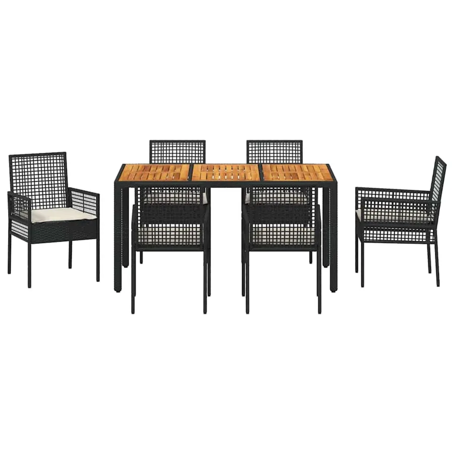 Ensemble de salle à manger pour jardin 7 pcs Noir polyrotin - 7