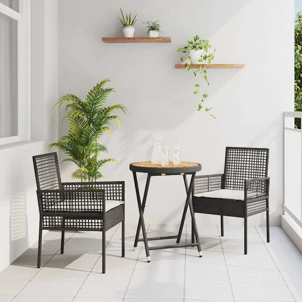 Ensemble bistro de jardin 3 pcs Noir polyrotin