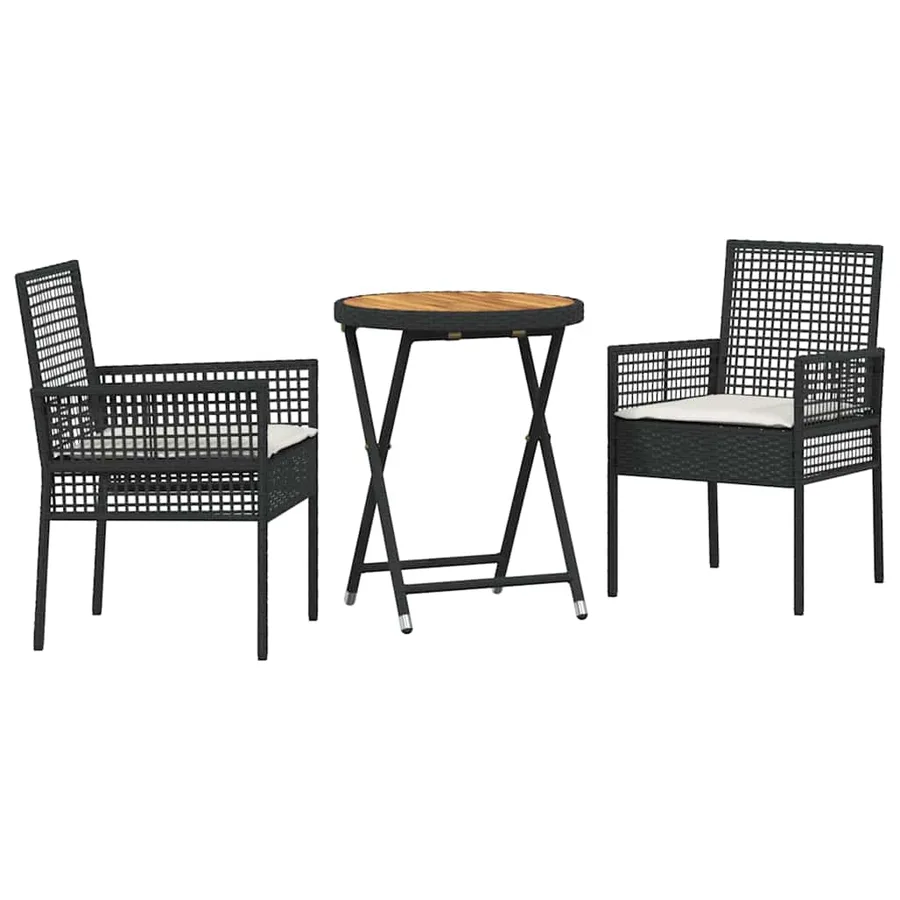 Ensemble bistro de jardin 3 pcs Noir polyrotin - 2