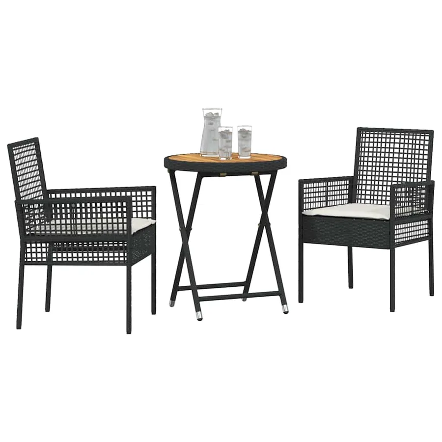 Ensemble bistro de jardin 3 pcs Noir polyrotin - 3