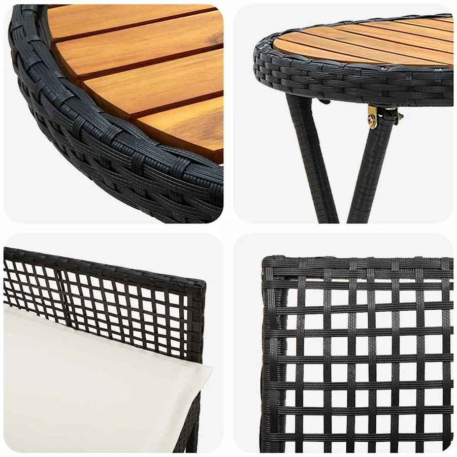 Ensemble bistro de jardin 3 pcs Noir polyrotin - 9
