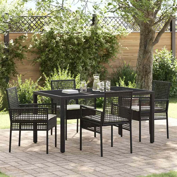 Ensemble de salle à manger pour jardin 5 pcs Noir polyrotin