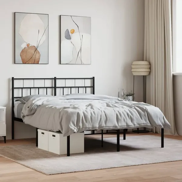 Cadre de lit métal sans matelas avec tête de lit noir 140x190cm