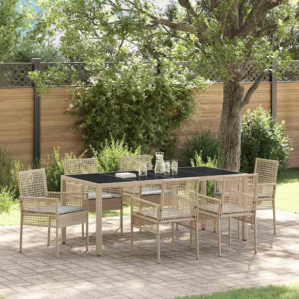 Ensemble de salle à manger pour jardin 7 pcs Beige polyrotin