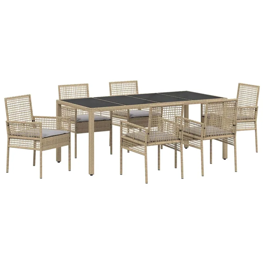 Ensemble de salle à manger pour jardin 7 pcs Beige polyrotin - 2