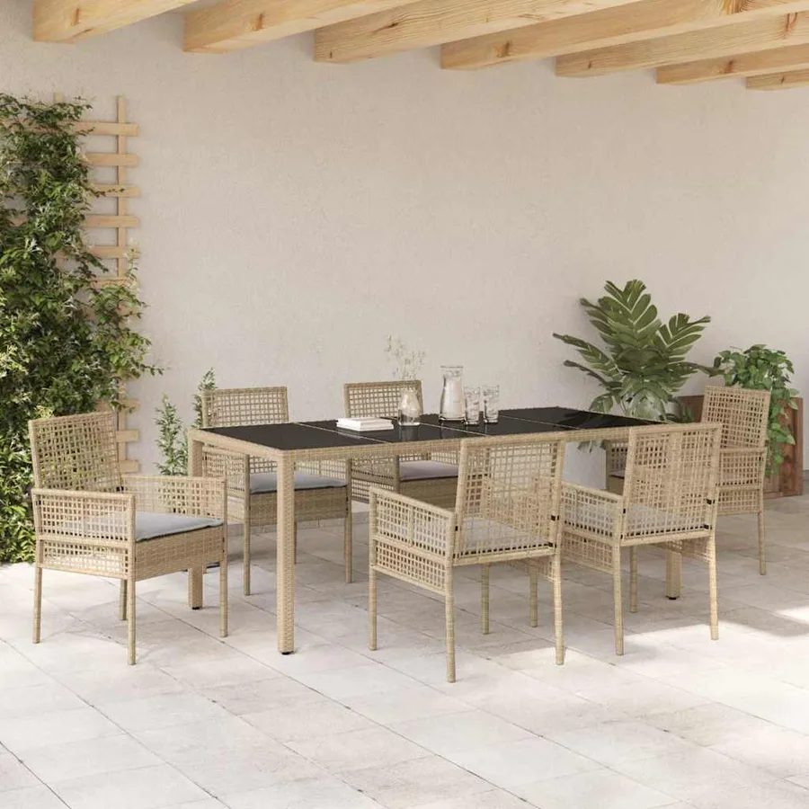 Ensemble de salle à manger pour jardin 7 pcs Beige polyrotin - 4