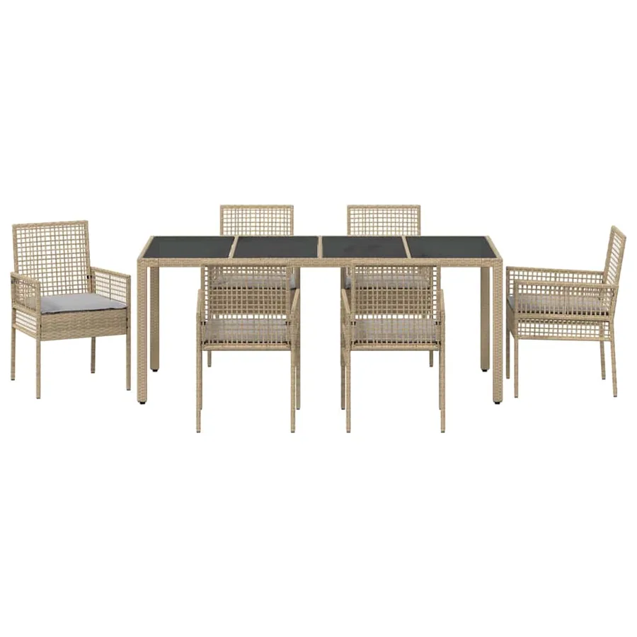 Ensemble de salle à manger pour jardin 7 pcs Beige polyrotin - 7