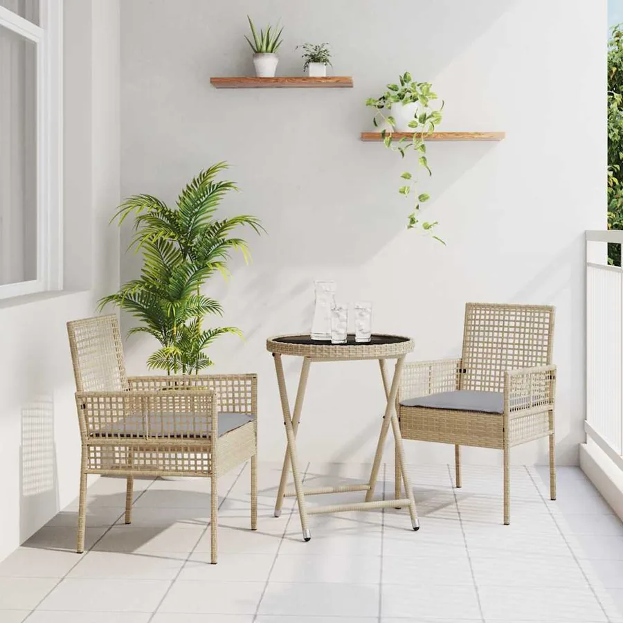 Ensemble bistro de jardin 3 pcs Beige polyrotin