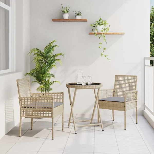 Ensemble bistro de jardin 3 pcs Beige polyrotin
